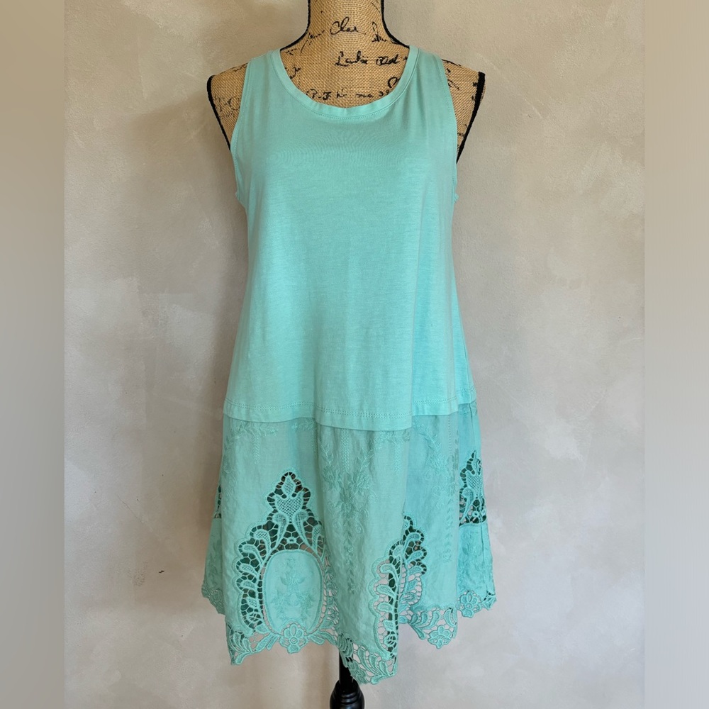 LOGO Lori Goldstein “As Is” solid tank embroidered panel at hem